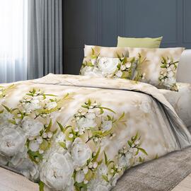 Простыня 1,5сп (150*210) бязь Премиум Реноме<6321-1 Белые бутоны> (арт.38/003)