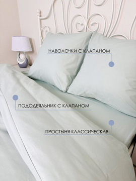 КПБ  поплин однотонный Оливковая коллекция с простыней на резинке (180*200*25) Реноме <12-6205 Нежная мята> 